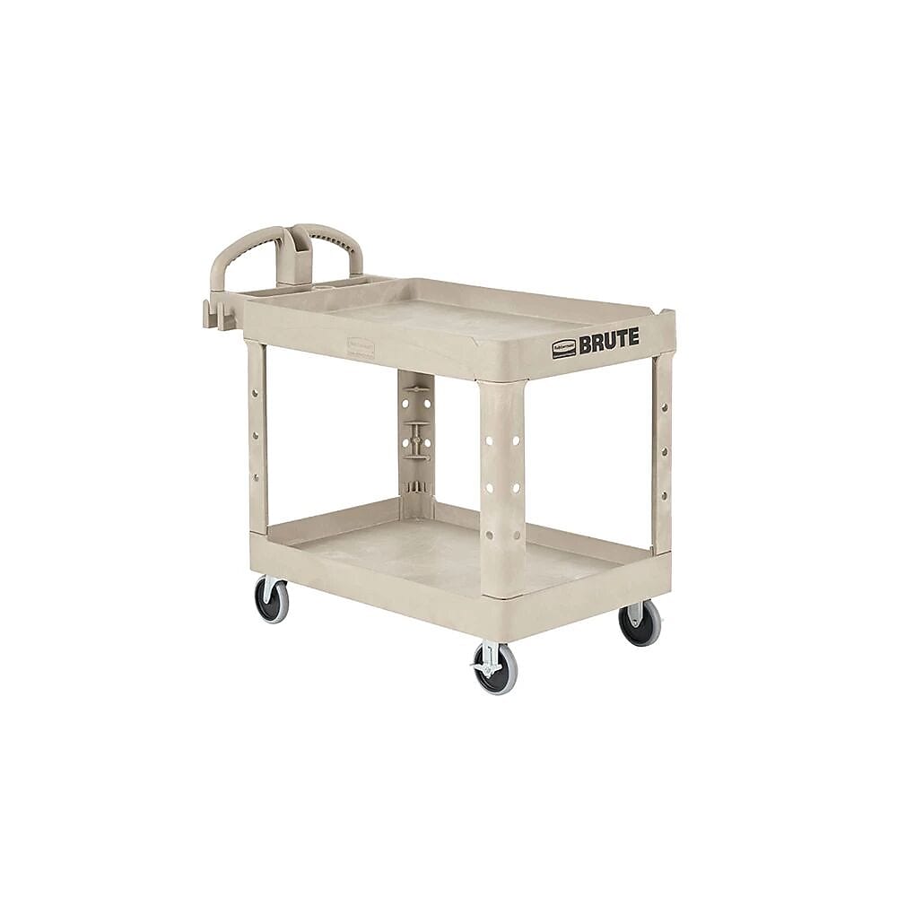 Rubbermaid 2-Shelf Plastic/Poly Mobile Utility Cart with Swivel Wheels, Beige (FG450088BEIG)
