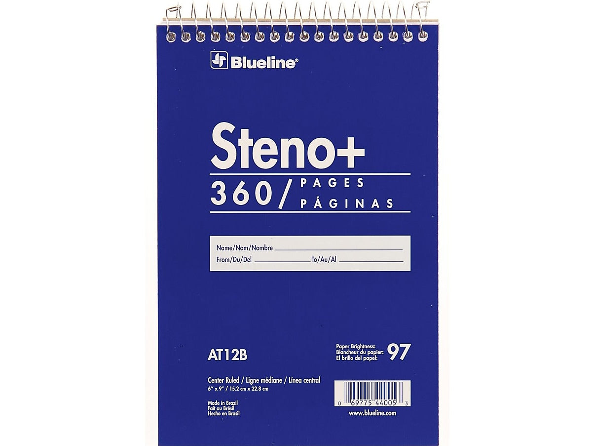 Blueline Steno+ Pad, 6" x 9", Pitman-Ruled, Blue, 180 Sheets/Pad (AT12B)