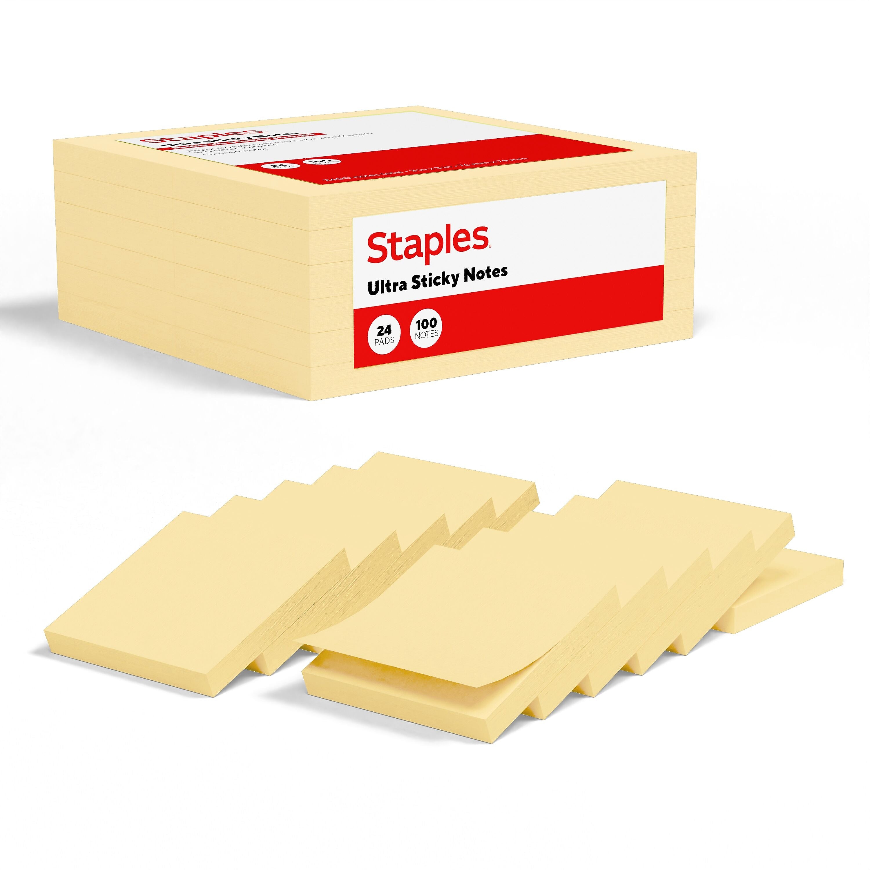 Staples Ultra Sticky Notes, 3" x 3", Sunshine Collection, 100 Sheets/Pad, 24 Pads/Pack (ST62888)