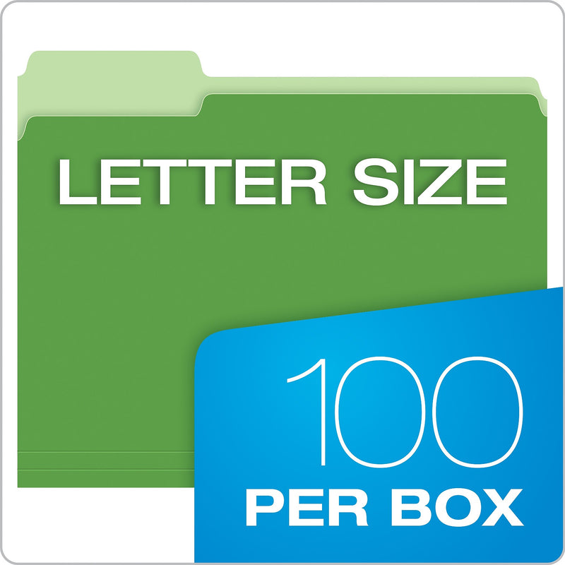 Pendaflex Recycled File Folder, 1/3-Cut Tab, Assorted, Letter Size, Bright Green, 100/Box (4210 1/3 BGR)