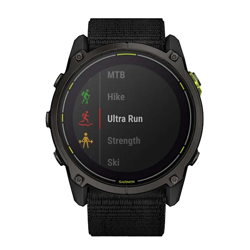 Garmin Enduro 3 Multisport Solar GPS Smartwatch, Carbon Gray Titanium Bezel with Black UltraFit Nylon Strap (010-02751-00)
