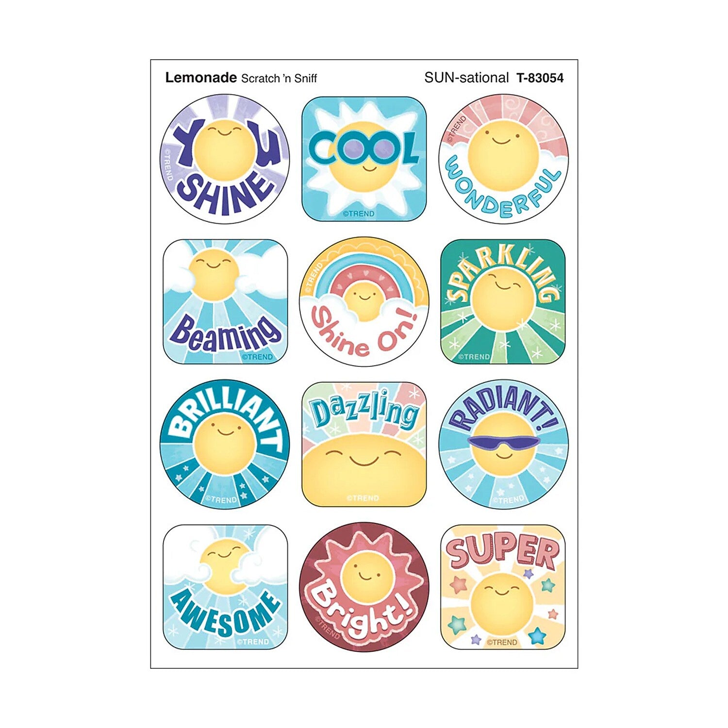 Trend Enterprises SUN-sational Lemonade Scent Scratch 'n Sniff Stinky Stickers, Multicolored, 48/Pack, 6/Packs/Bundle