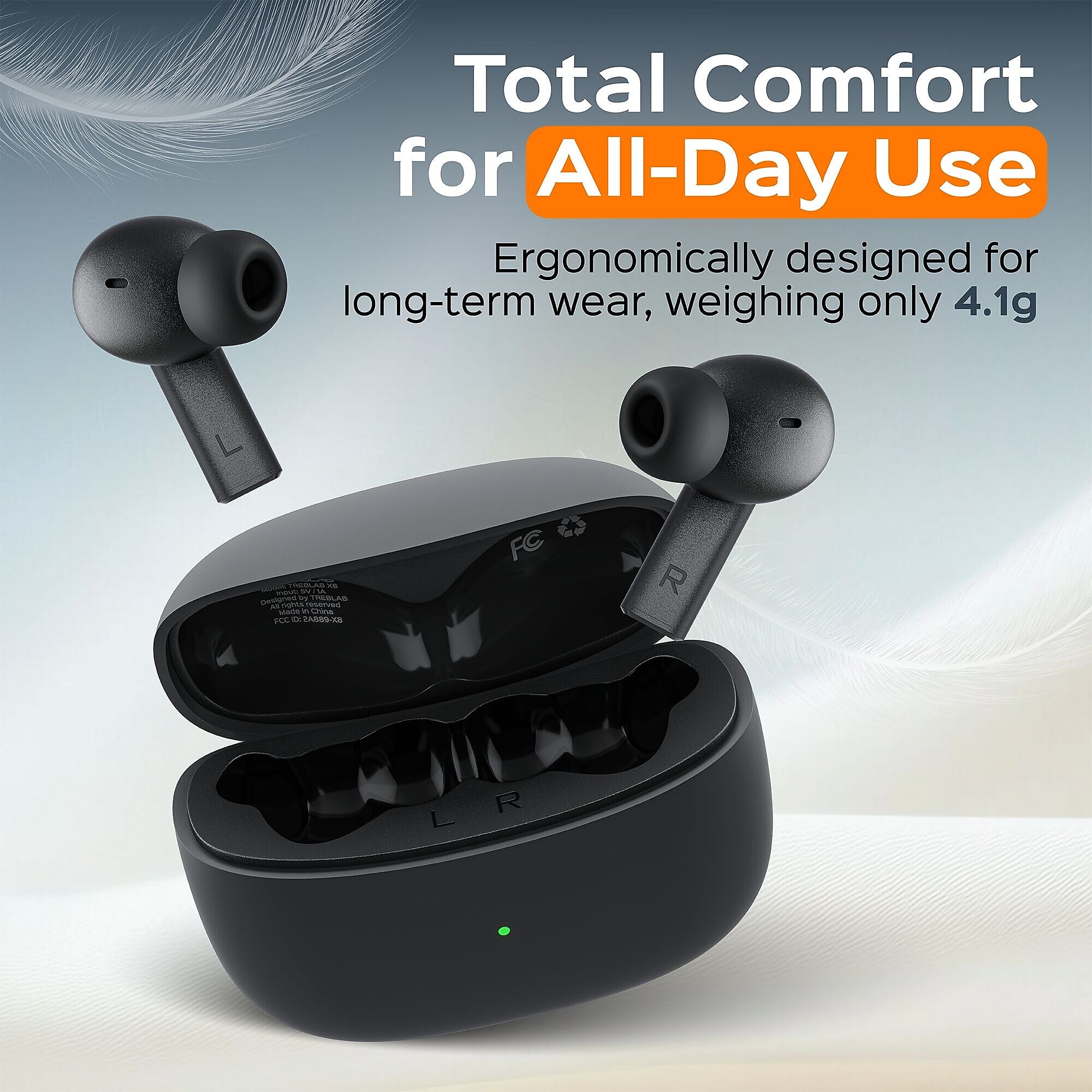Treblab X8 Wireless Active Noise Canceling Earbuds, Bluetooth, Black (X8)