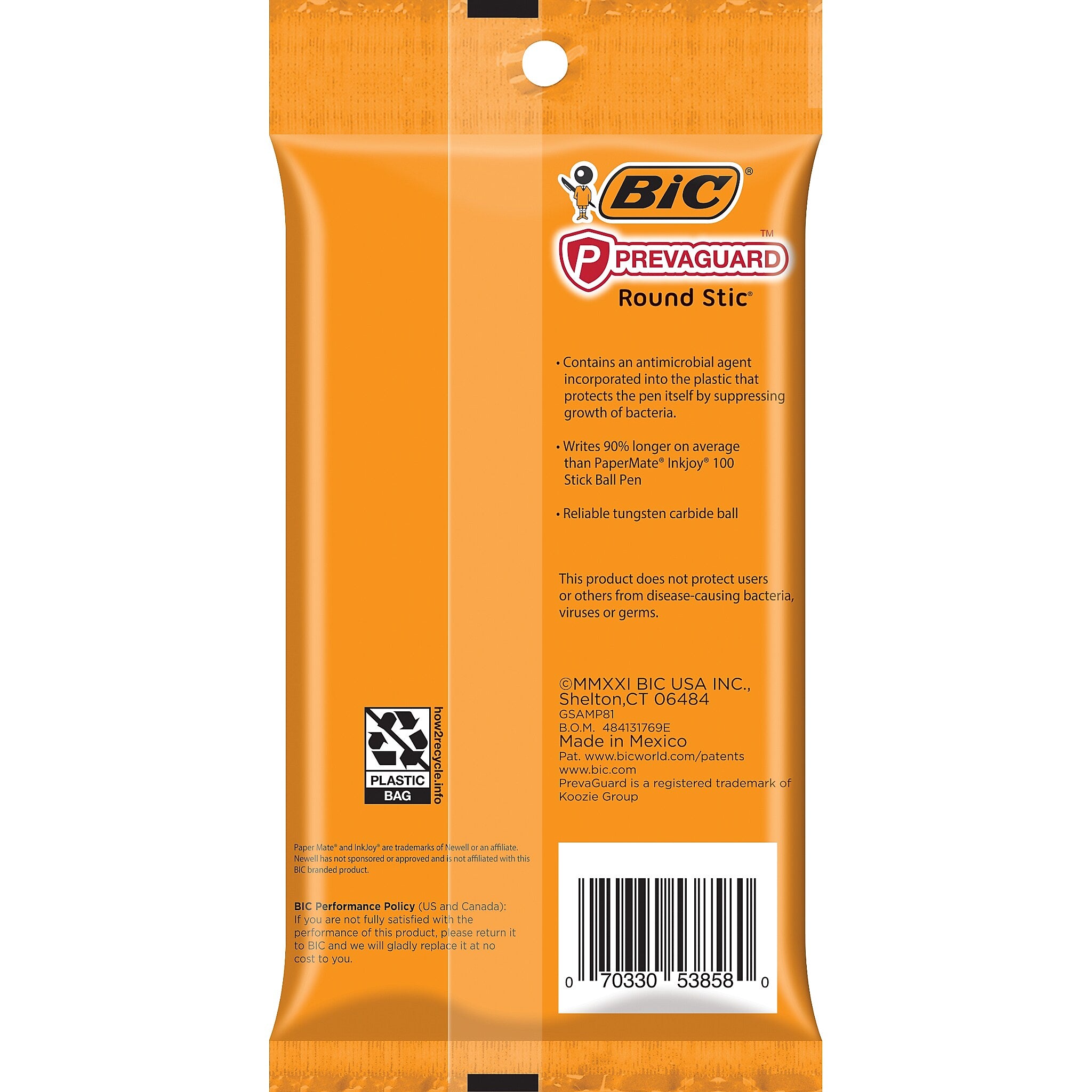 BIC Prevaguard Round Stic Ballpoint Pen, Medium Point, Blue Ink, 8/Pack (GSAMP81-BLU)