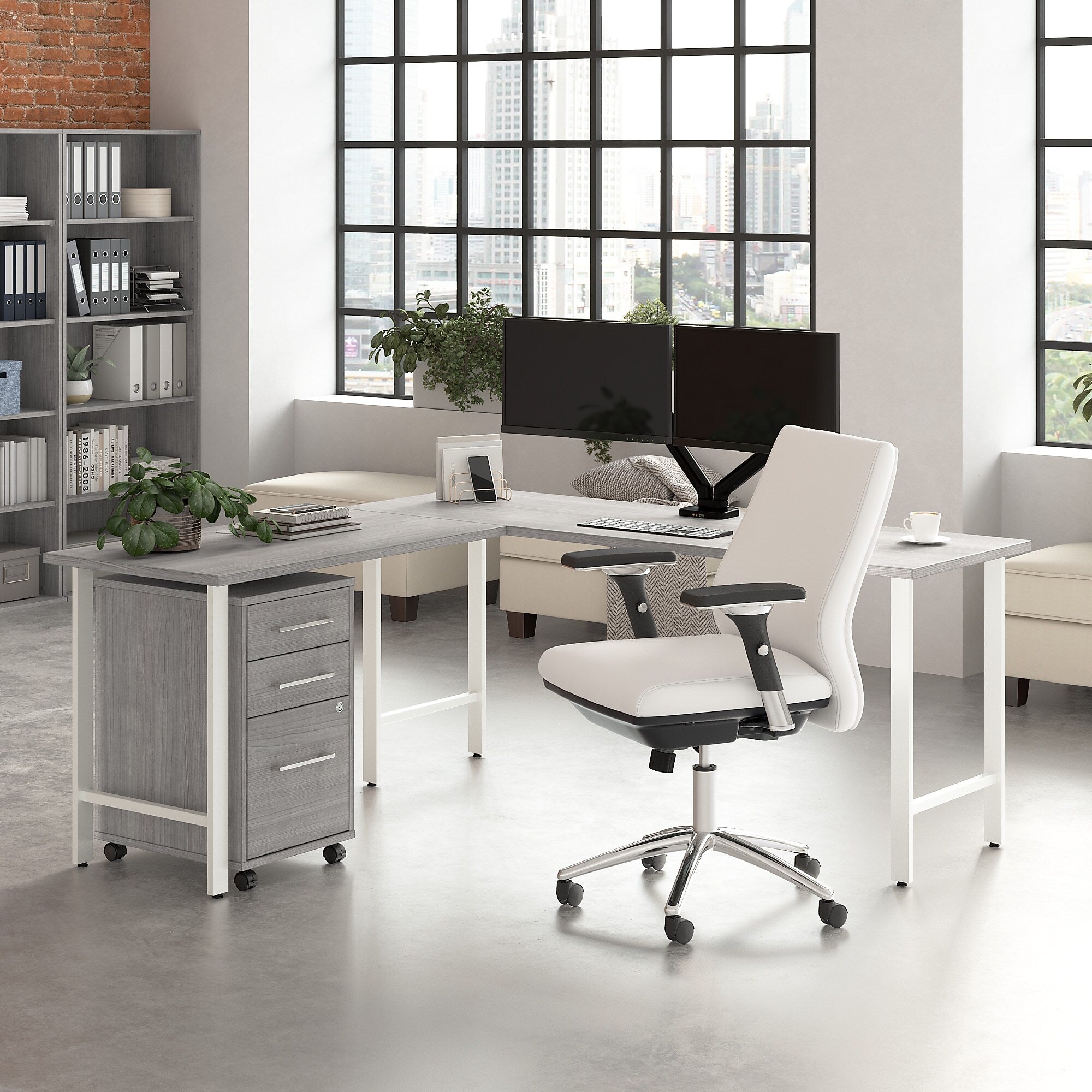 Bush Business Furniture Hustle 72"W L Shaped Computer Desk with 3 Drawer Mobile File Cabinet, Platinum Gray (HUS005PG)