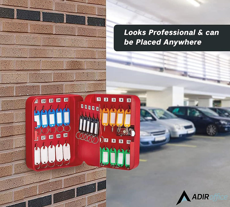 AdirOffice 30-Key Cabinet with Combination Lock and Key Tags, Red (682-30-RED-689-PKG)