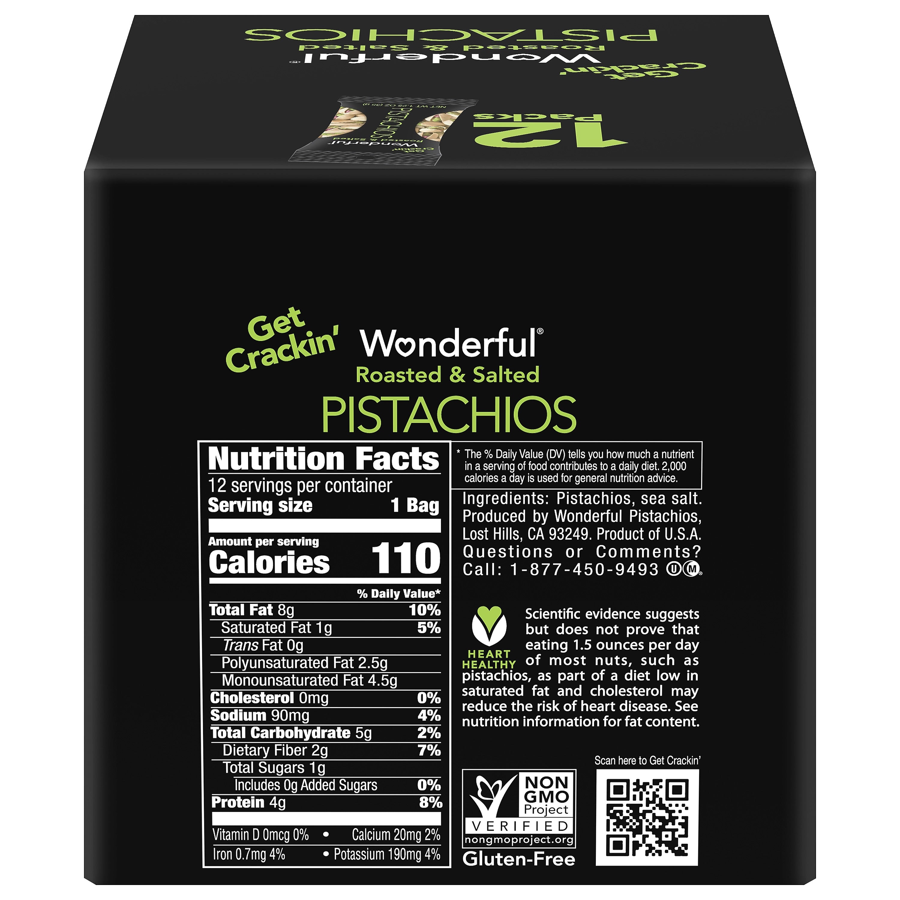 Wonderful Pistachios Roasted & Salted, In Shell, 1.25 oz., 12 Bags/Box (PAR91345)