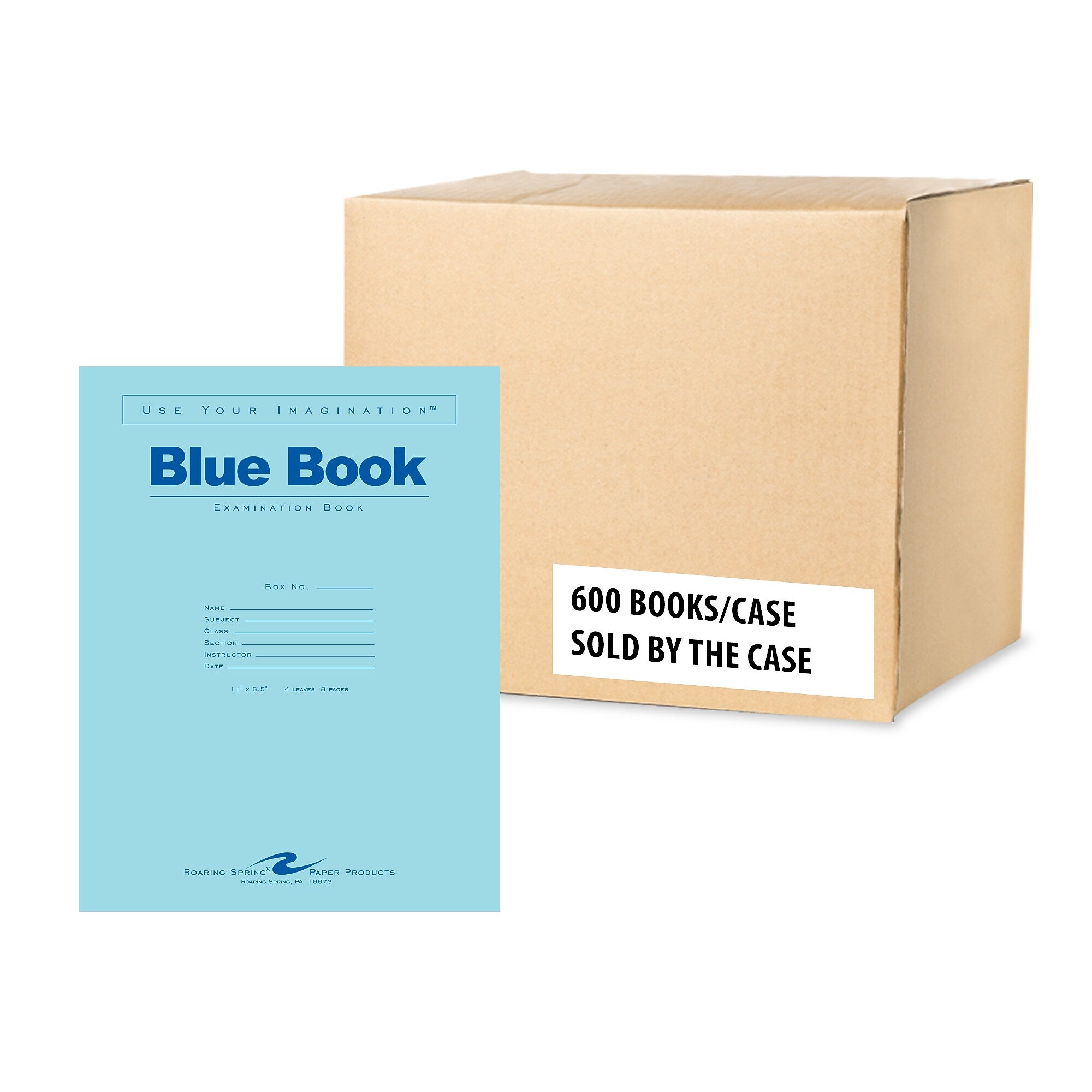 Roaring Spring Paper Products Exam Notebooks, 8.5" x 11", Wide Ruled, 4 Sheets, Blue, 600/Case (77515CS)