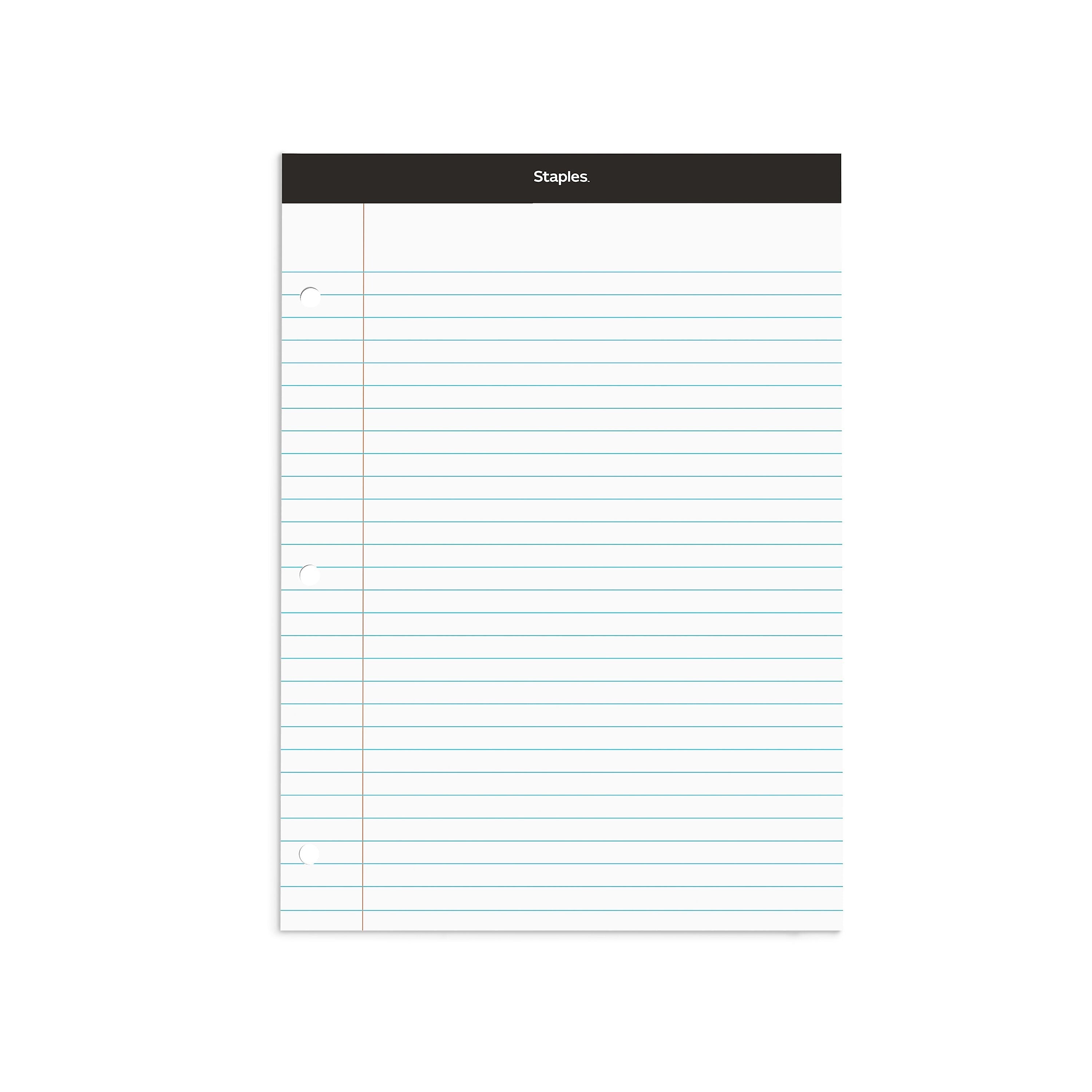 Staples Notepad, 8.5" x 11.75", Narrow Ruled, White, 100 Sheets/Pad (ST57345/TR57345)