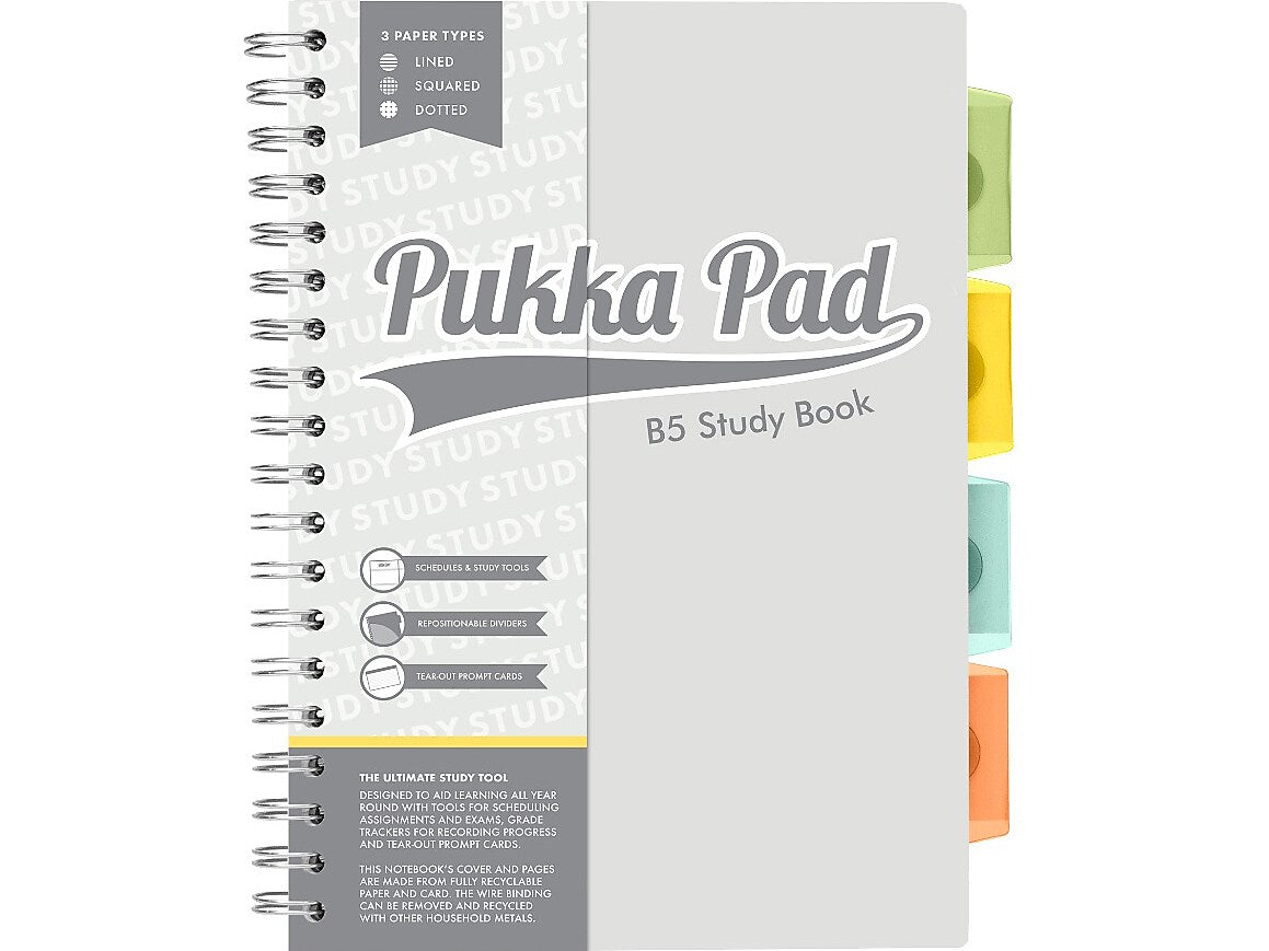 Pukka Pad B5 Study Book Customizable Notebook, 7.09" x 9.6", 120 Sheets, Gray/Silver (9824-STU)