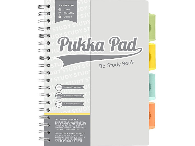 Pukka Pad B5 Study Book Customizable Notebook, 7.09" x 9.6", 120 Sheets, Gray/Silver (9824-STU)