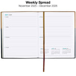 2026 Global Printed Products 8" x 10" Calendar Year Weekly & Monthly Planner, Faux Leather Cover, Black/Brown (NRY26-PKT810-BN)