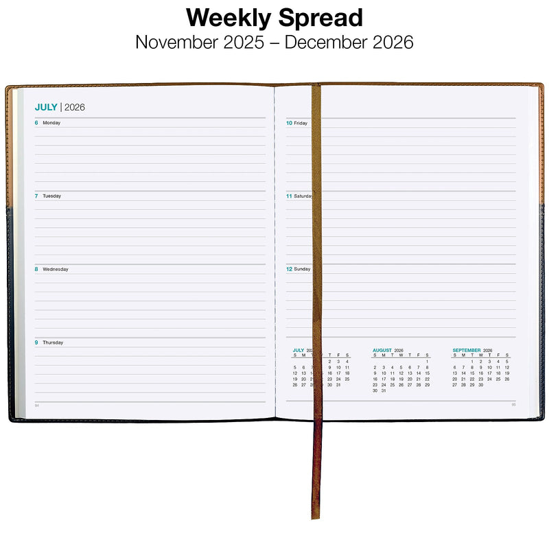 2026 Global Printed Products 8" x 10" Calendar Year Weekly & Monthly Planner, Faux Leather Cover, Black/Brown (NRY26-PKT810-BN)