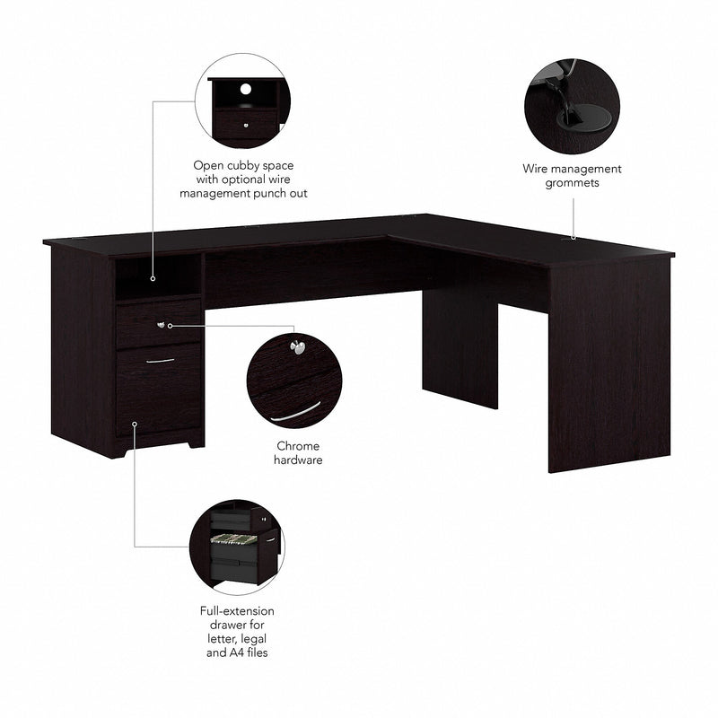 Bush Furniture Cabot 72"W L Shaped Computer Desk with Drawers, Espresso Oak (CAB051EPO)
