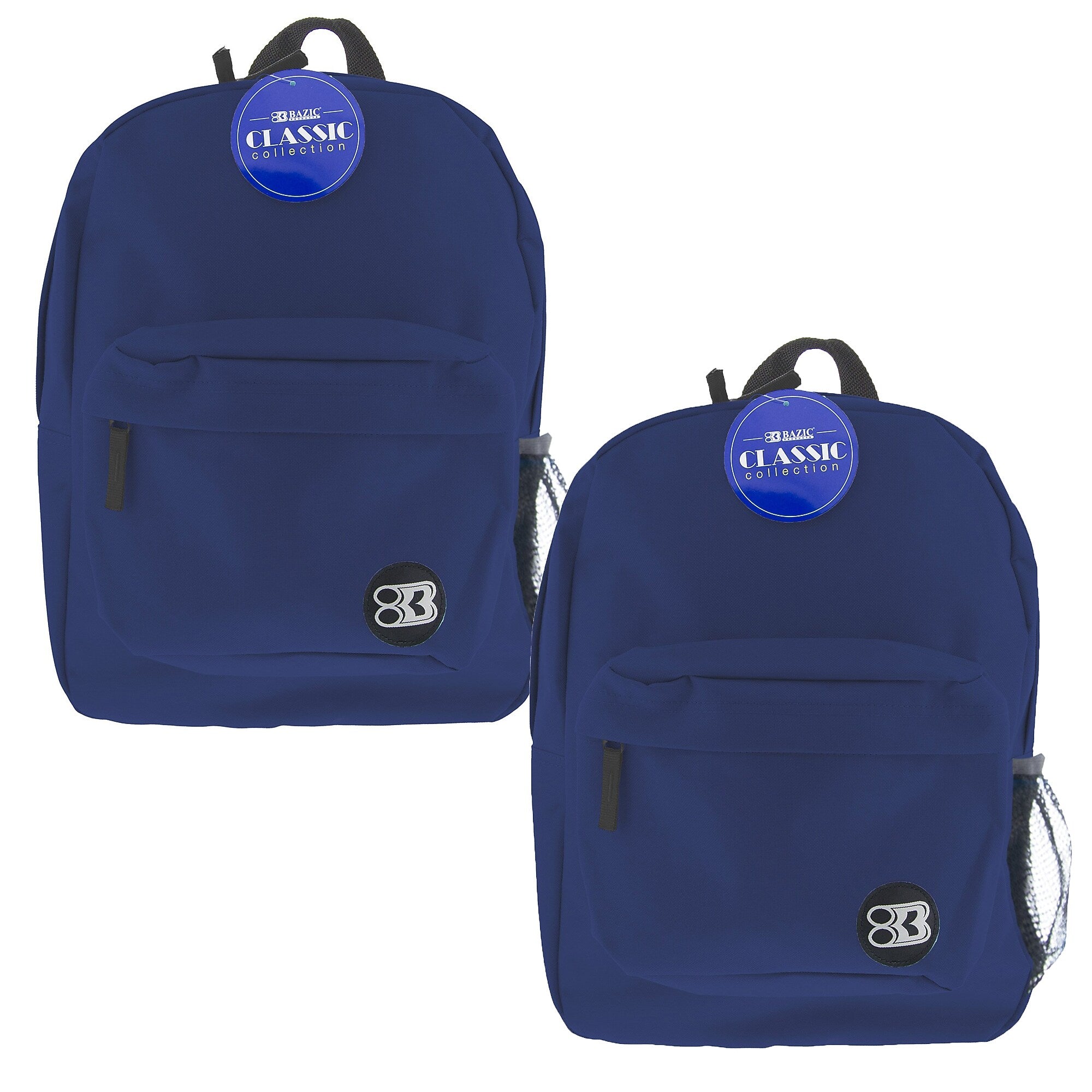 Bazic Classic Kids Laptop Compatible Backpack, Medium, Navy Blue, 2/Bundle (BAZ1060-2)