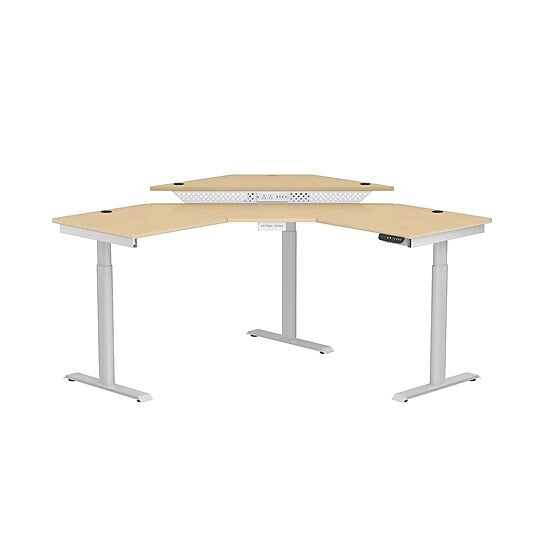 VersaDesk PowerLift 60"W Electric Corner Adjustable Standing Desk, Maple/White (PLCSD6060-WM-APP)