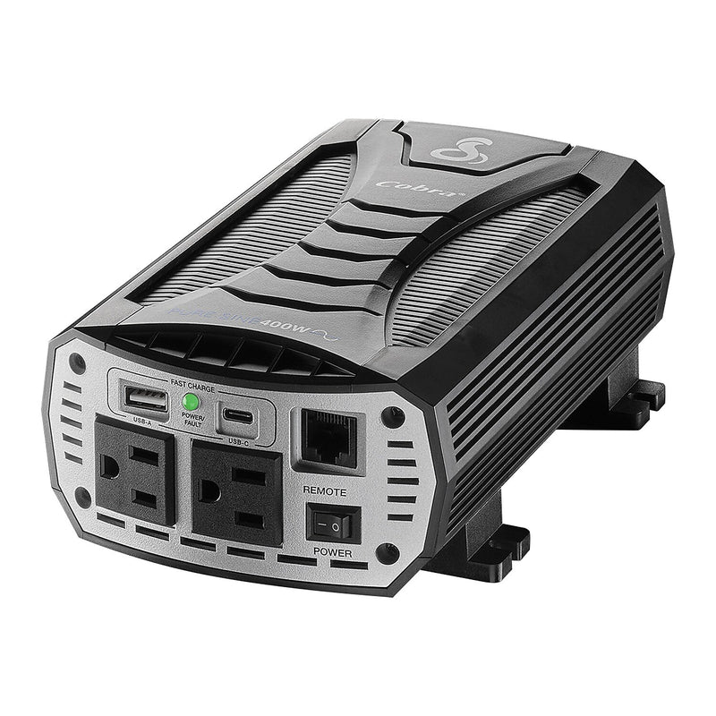 Cobra® 400W Pure Sine Wave Power Inverter with 2-USB Ports, 2-Outlets, Black & Gray (CPI400PSW)