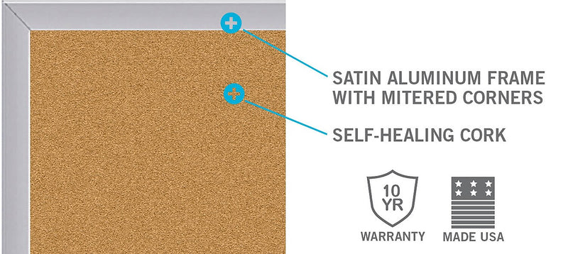 Ghent Natural Cork Bulletin Board, Satin Aluminum Frame, 4'H x 7'W (AK47)