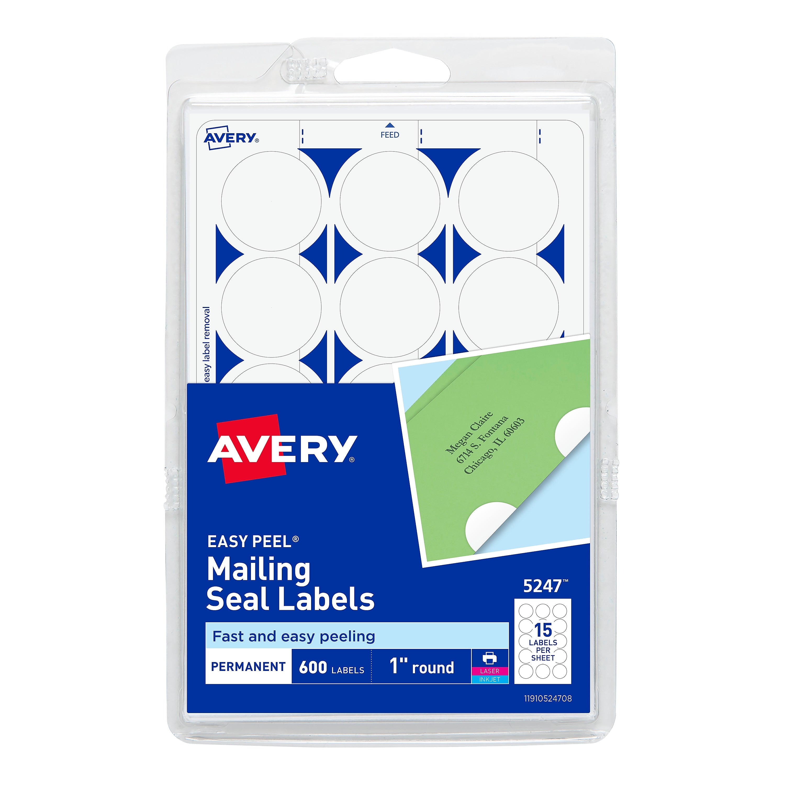 Avery Printable Laser/Inkjet Mailing Seals, 1" Diameter, White, 600 Labels Per Pack (13928/5247)