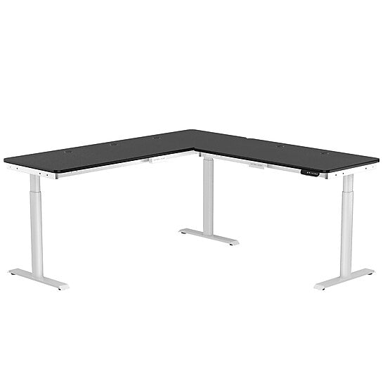 VersaDesk PowerLift 72"W Electric L-Shaped Adjustable Standing Desk, Black/White (PLLSD7272-WB-APP)