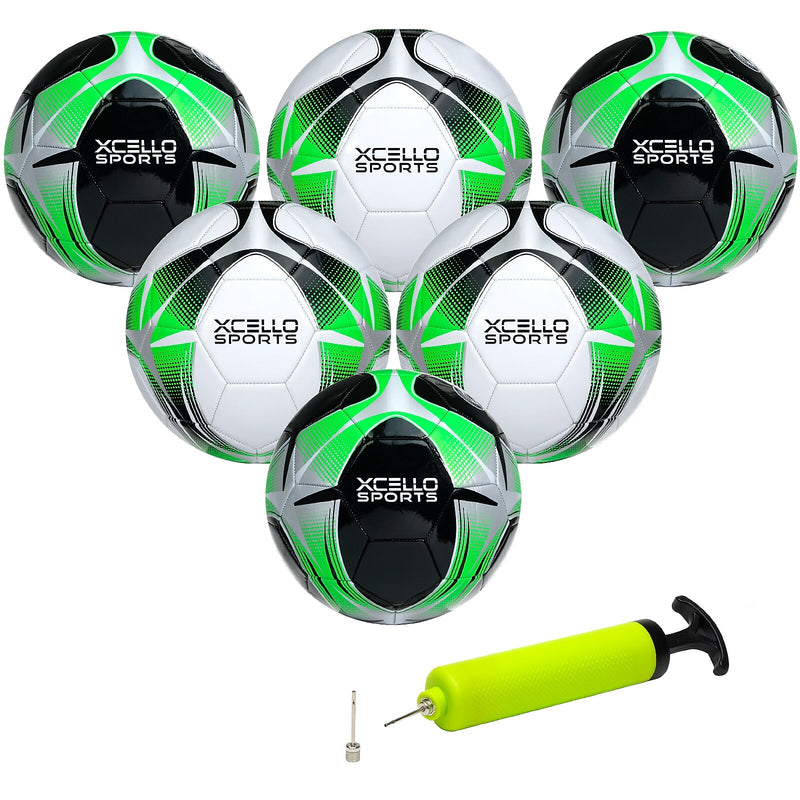 Xcello Sports Size 3 Soccer Balls with Pump, Black/Green/Silver and White/Green/Silver, 6/Pack (SB-S3-6-ASST-7)