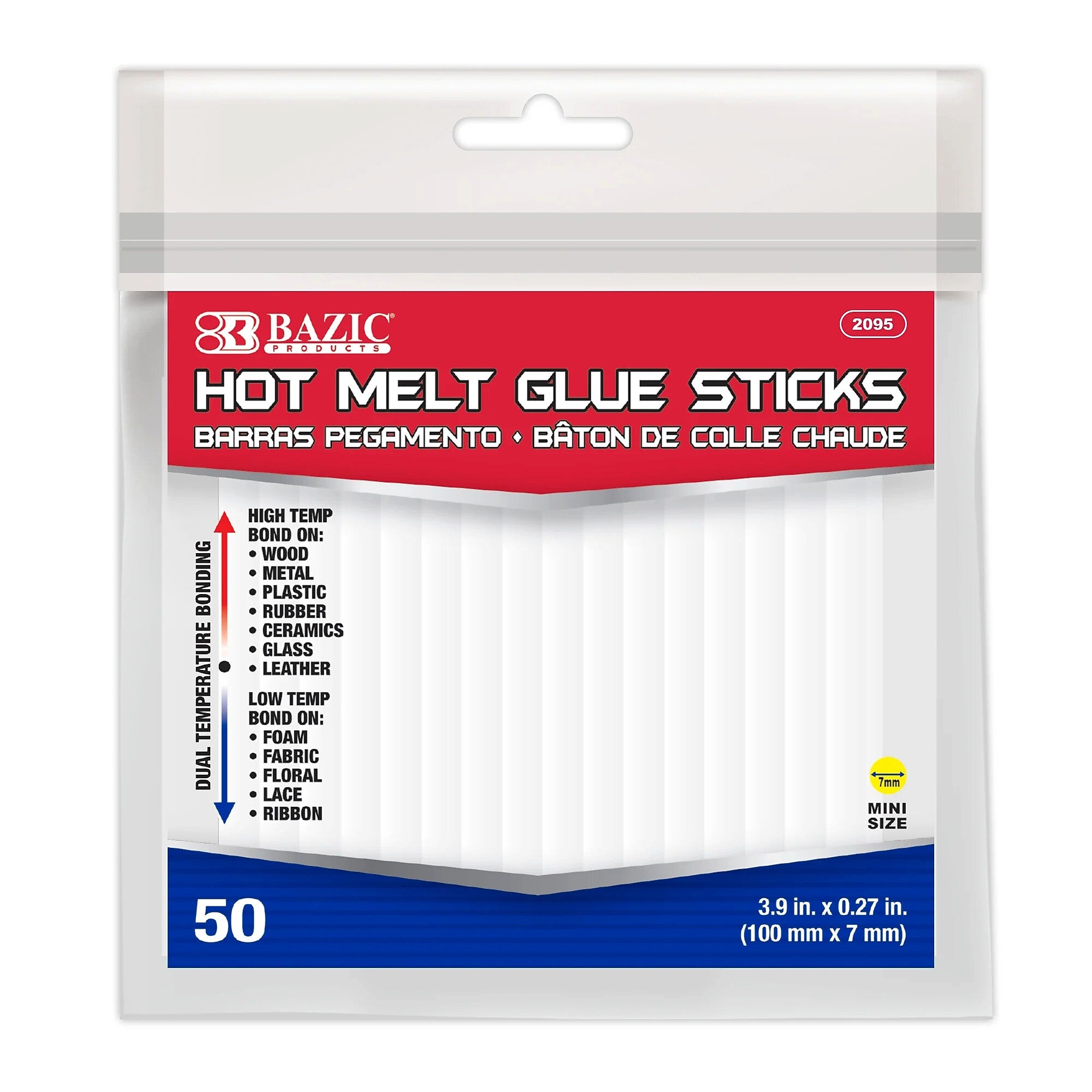 Bazic Dual-Temp Mini Hot Glue Sticks, Clear, 50/Pack, 3 Packs/Bundle(BAZ2095-3)