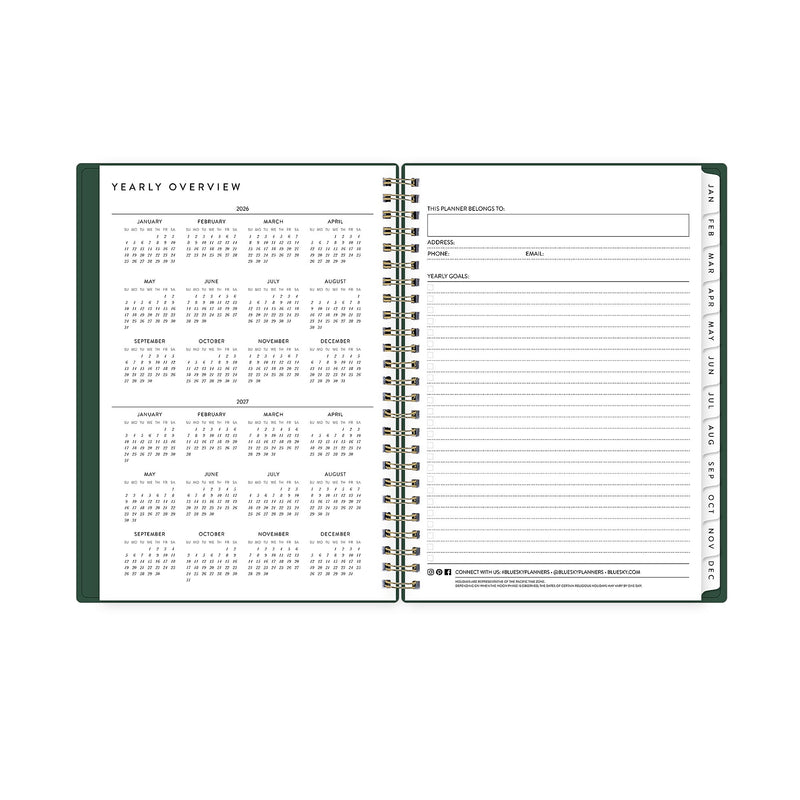 2026 Blue Sky Bespoke Letterpress 8.5" x 11" Calendar Year Weekly & Monthly Planner, Plastic Cover, Deep Forest Green (156225)