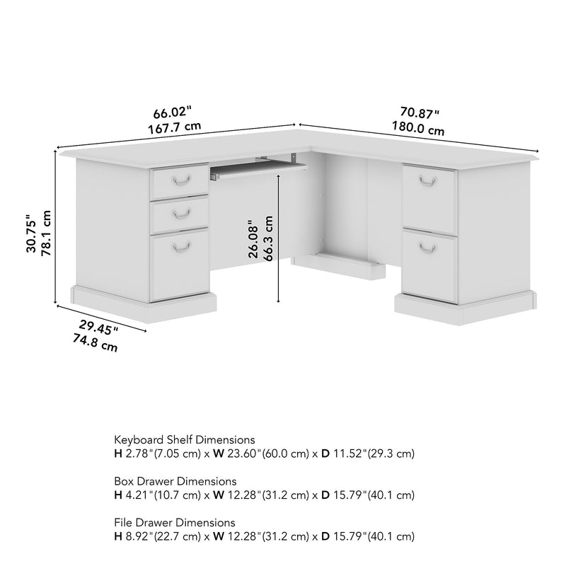 Bush Business Furniture 66"W Arlington L Shaped Desk with Drawers and Keyboard Tray, Harvest Cherry (WC65570-03K)