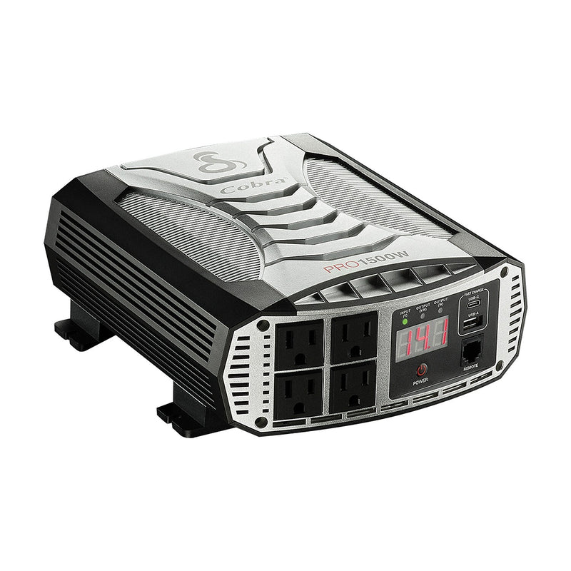 Cobra PRO 1500W Professional-Grade Power Inverter with 2 USB Ports, 4-Outlets, Black & Gray (CPI1500W)