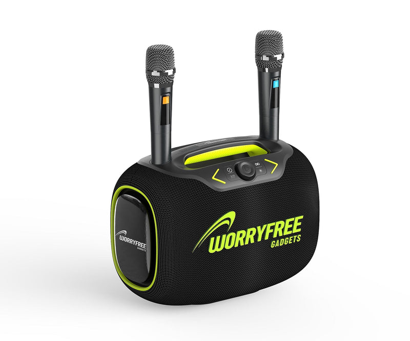 Worryfree Gadgets Party Box Wireless Bluetooth Portable Speaker with 2 Mics & Tripod, Water Resistant, Black (WPB2-BLK)