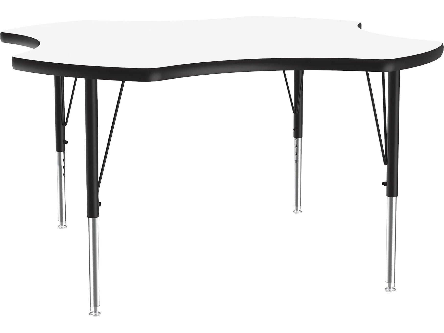 Correll 48" Clover-Shaped Activity Table, Height-Adjustable, Frosty White/Black (A48DE-CLO-80)