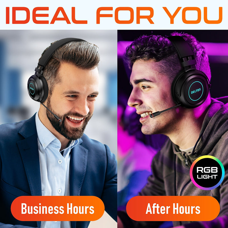 Delton G520 Wireless Noise Canceling Bluetooth Stereo Business/Gaming Over-the-Ear Computer Headset, Black (DBHG520)
