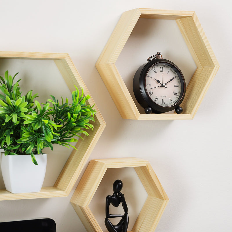 Mind Reader 3-Shelf Mouted Honeycomb Hexagon Floating Shelves, 12" x 3.13" x 13.75" (WWALL3PC-BRN)