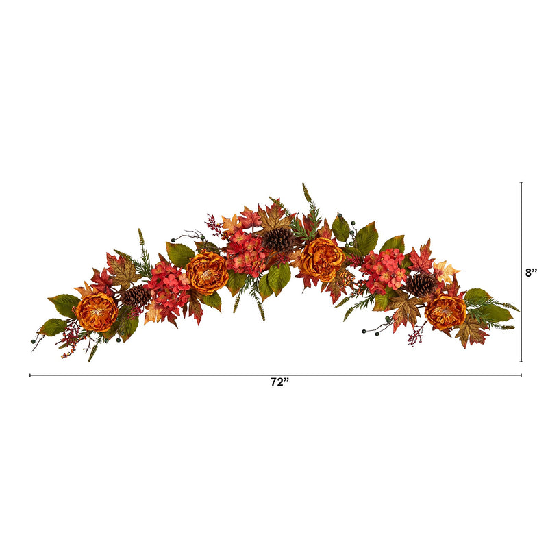 Nearly Natural 6' Fall Ranunculus, Hydrangea and Berries Autumn Artificial Garland (W1230)