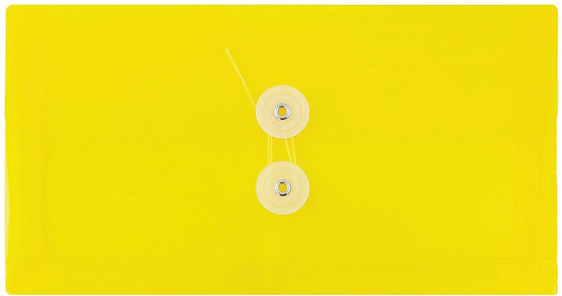 JAM Paper Premium Plastic Filing Envelope with Button & String Closure, 5 1/4" x 10", Yellow, 3/Pack (921B1YEX3)