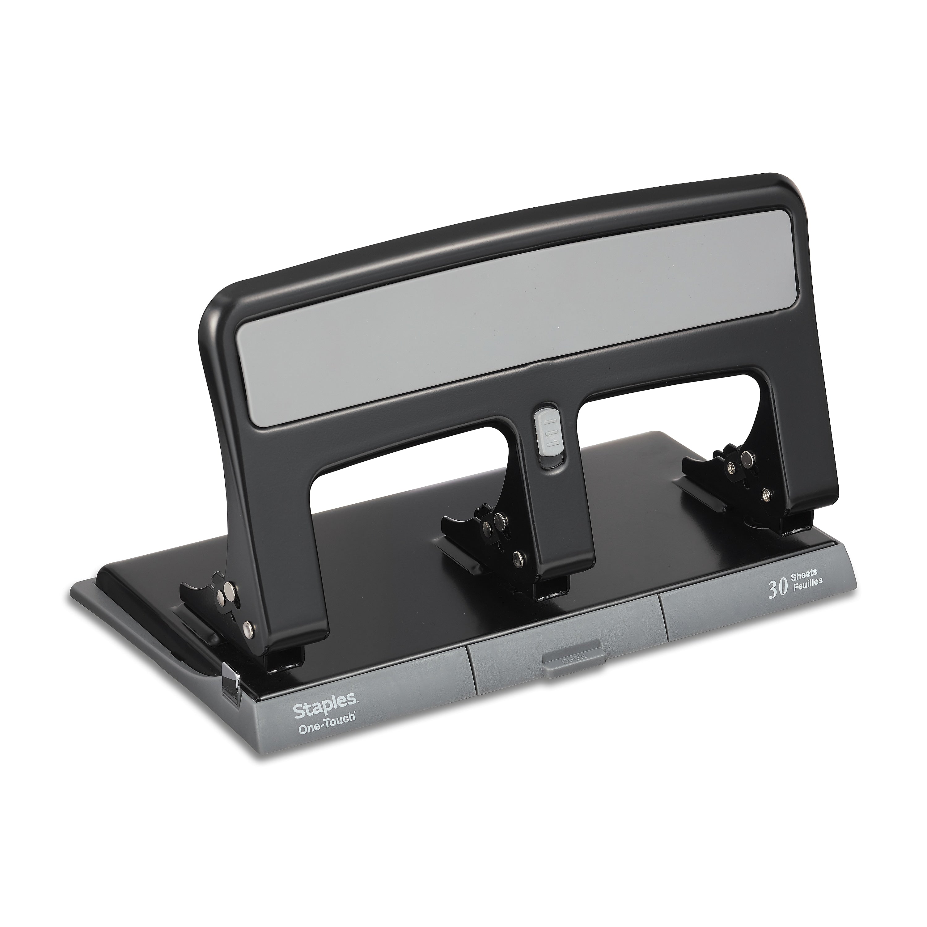 Staples One-Touch 3-Hole Punch, 30 Sheet Capacity, Black, 6/Case (26614)