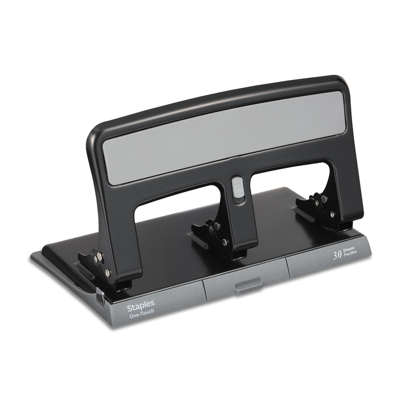 Staples One-Touch 3-Hole Punch, 30 Sheet Capacity, Black, 6/Case (26614)