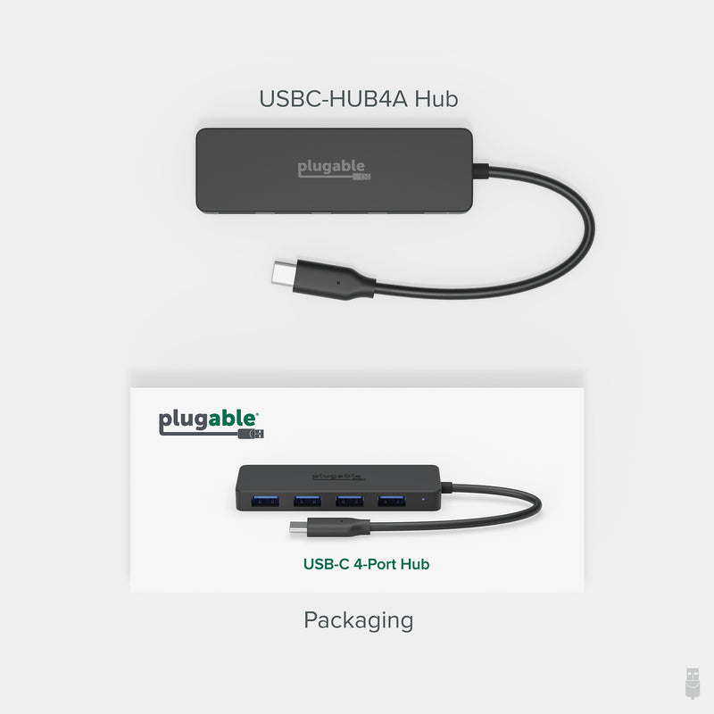 Plugable USB C to USB Adapter Hub, 4 Port USB 3.0 Hub, USB Splitter for Laptop