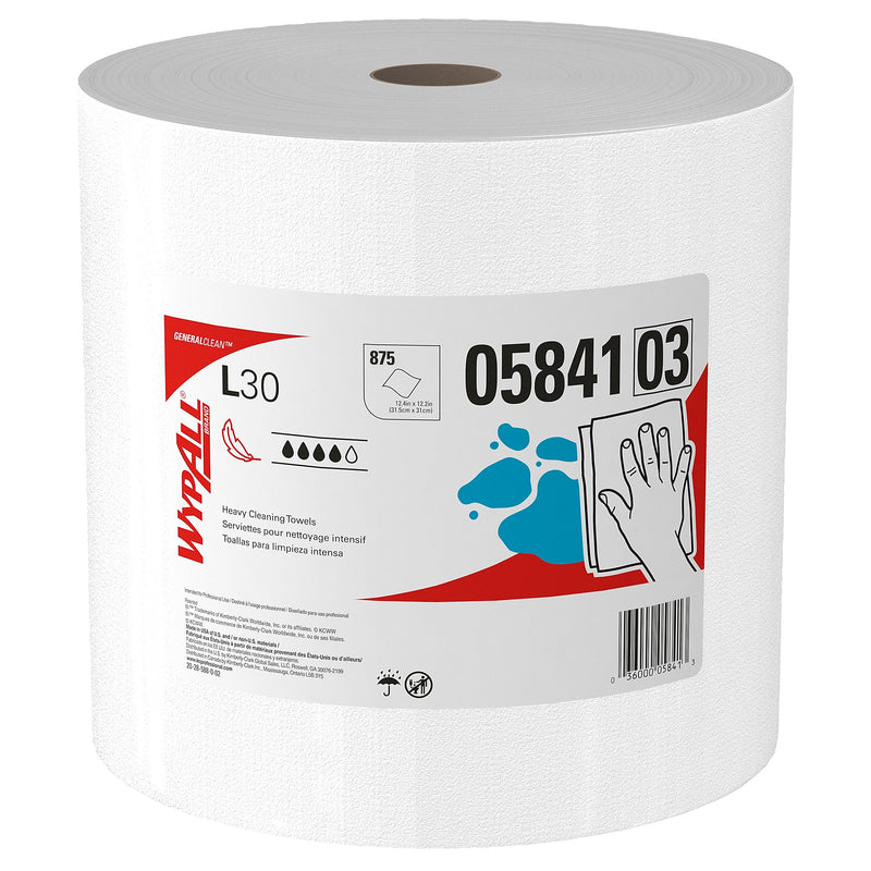 WypAll GeneralClean L30 Fabric Cleaning Wipers, 13.3" x 12.4", White, 875 Sheets/Roll, 875 Wipers/Box (5841)