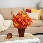 Nearly Natural 19" Autumn Maple Leaf Artificial Plant in Decorative Planter (P1548-OG)
