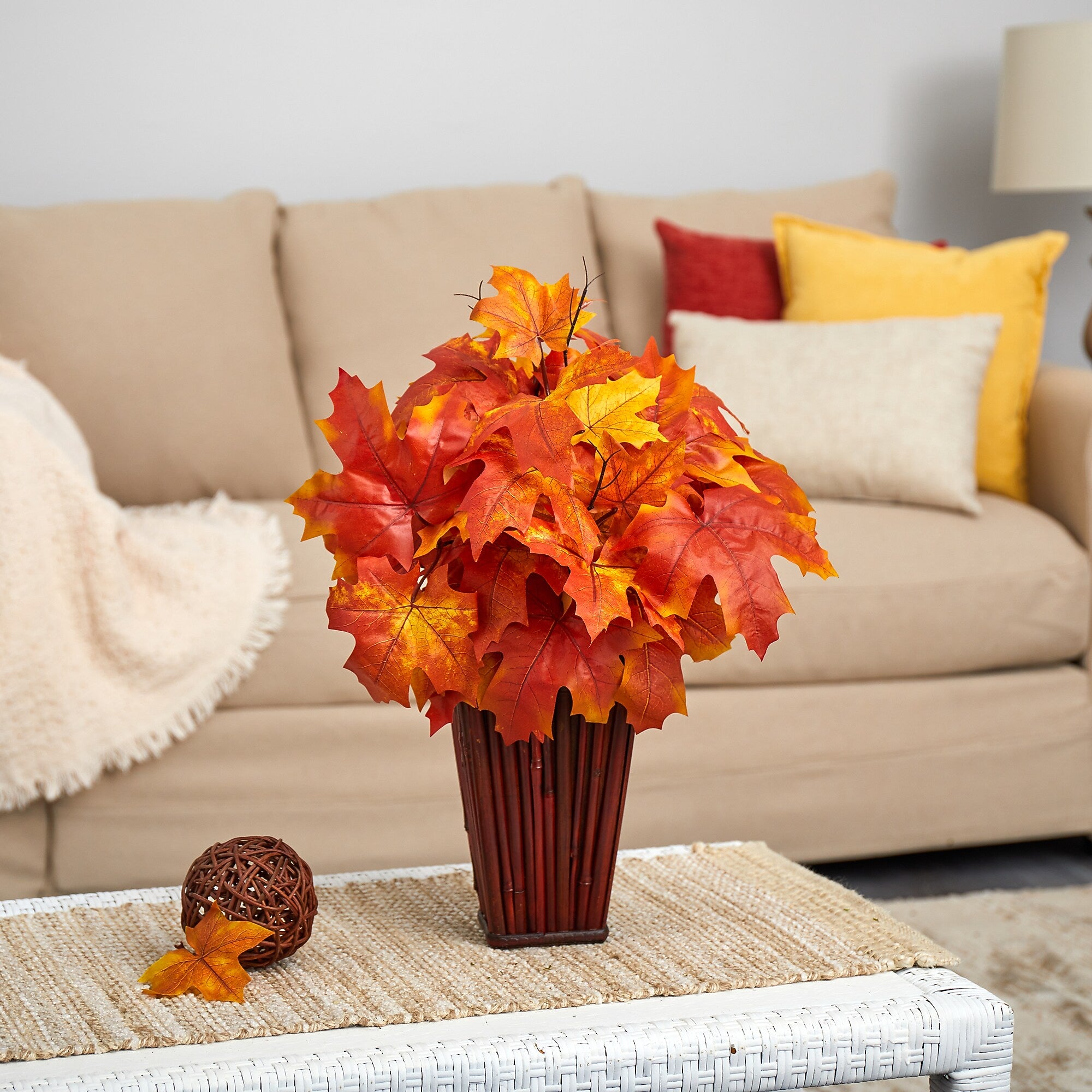Nearly Natural 19" Autumn Maple Leaf Artificial Plant in Decorative Planter (P1548-OG)