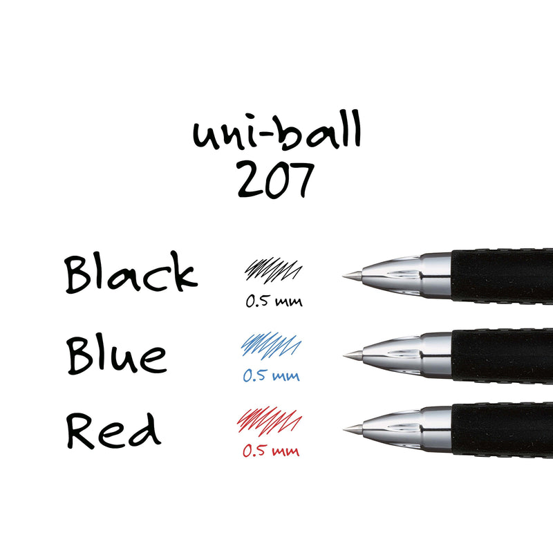 uni-ball 207 Retractable Gel Pens, Micro Point, 0.5mm, Black Ink, Dozen (61255)