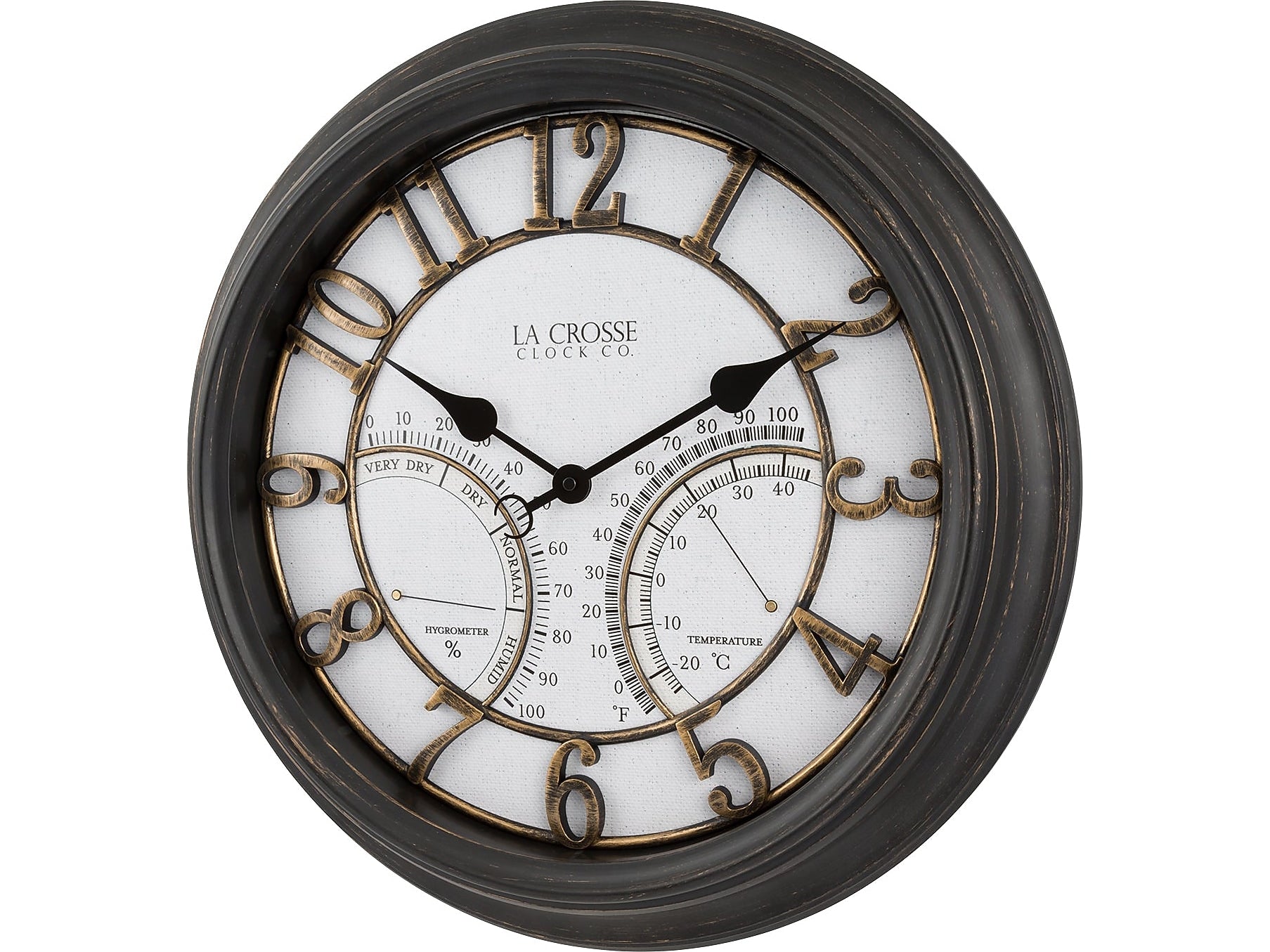 La Crosse Technology Indoor/Outdoor Silent Analog Quartz Wall Clock with Thermometer and Hygrometer, 19.7"Dia. (404-4450)