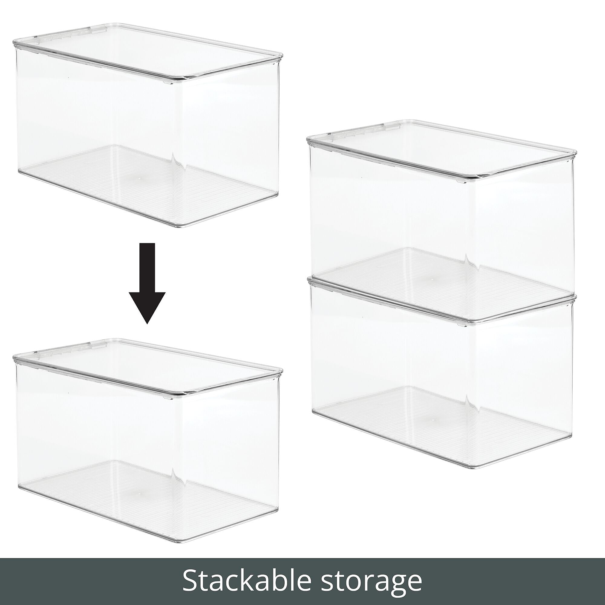 iDESIGN Stackable Plastic Storage Bin, 7" x 12.75"x 7.25", Clear, 4/Pack (29201M4)