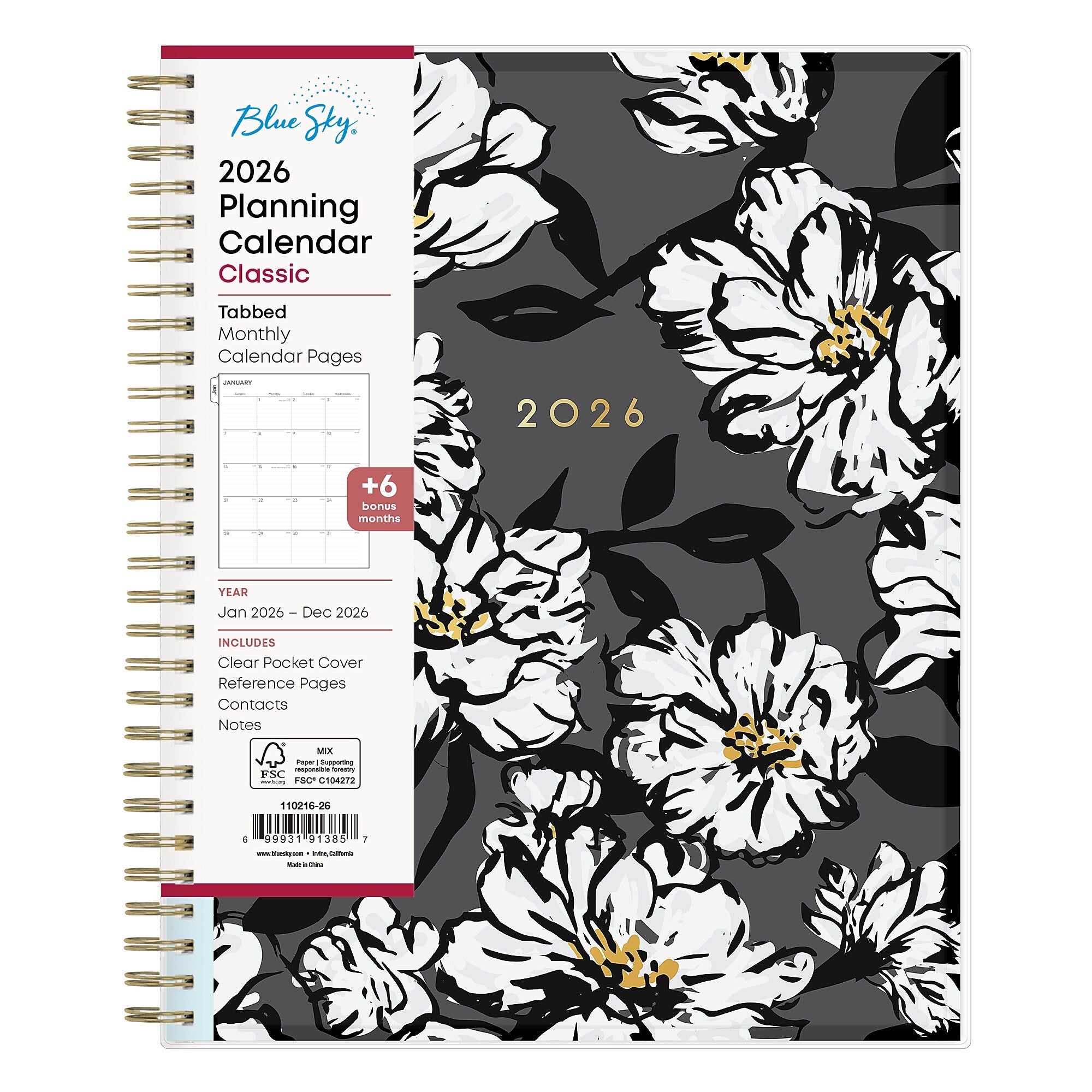 Planning Calendar BS Baccara Dark Poly CYO 8x10 RY26 Monthly Safety Wirebound -