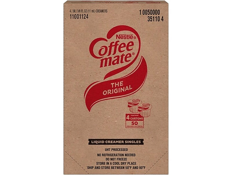Coffee mate Original Lactose Free Liquid Creamer, 0.38 fl. oz., 50/Dispenser, 4 Dispensers/Carton (NES35110)