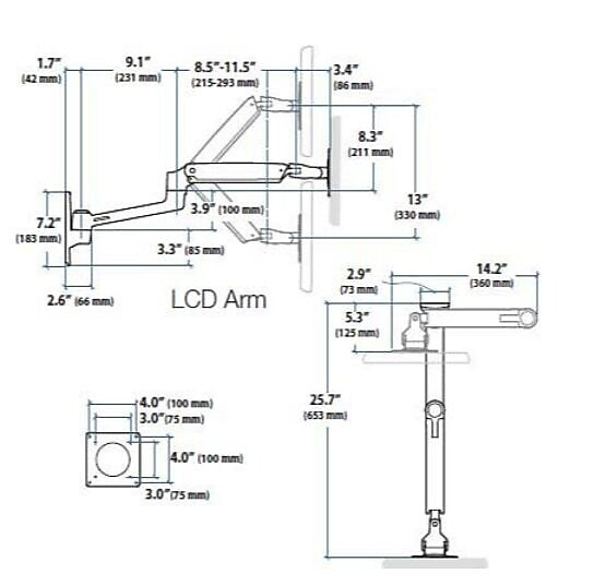 Ergotron LX Wall Mount System Polished Aluminum/Black (45-247-026)
