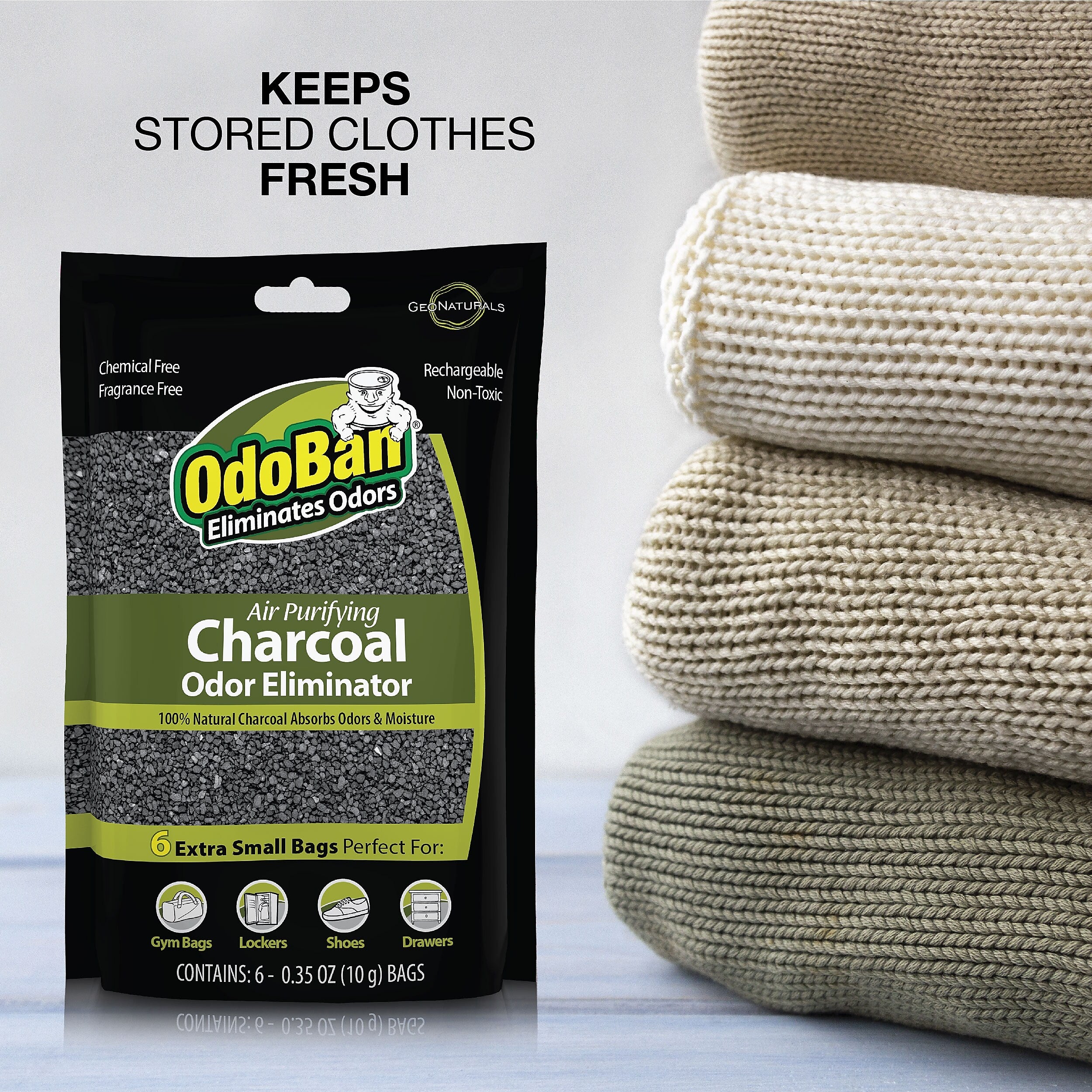 OdoBan Air Purifying Charcoal Deodorizer Solid, 6/Pack (9760A61-10M6P)