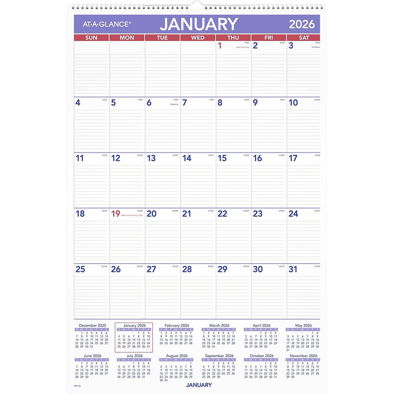 2026 AT-A-GLANCE 20" x 30" Monthly Wall Calendar, White/Purple (PM4-28-26)