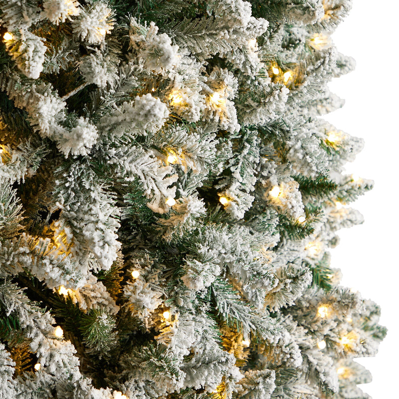 Nearly Natural 10-ft Slim Flocked Montreal Fir Artificial Christmas Tree with 800 Warm White LED Lights (T3314)